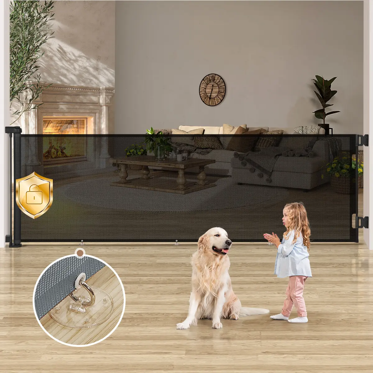 118" Retractable Baby Gates Extra Wide, Retractable Dog Gate for Large Openings, Extra Long Dog Gates for The House, Extra Large Mesh Pet Gate for Stairs, Doorways, Hallways, Indoor&Outdoor, Mother's Day