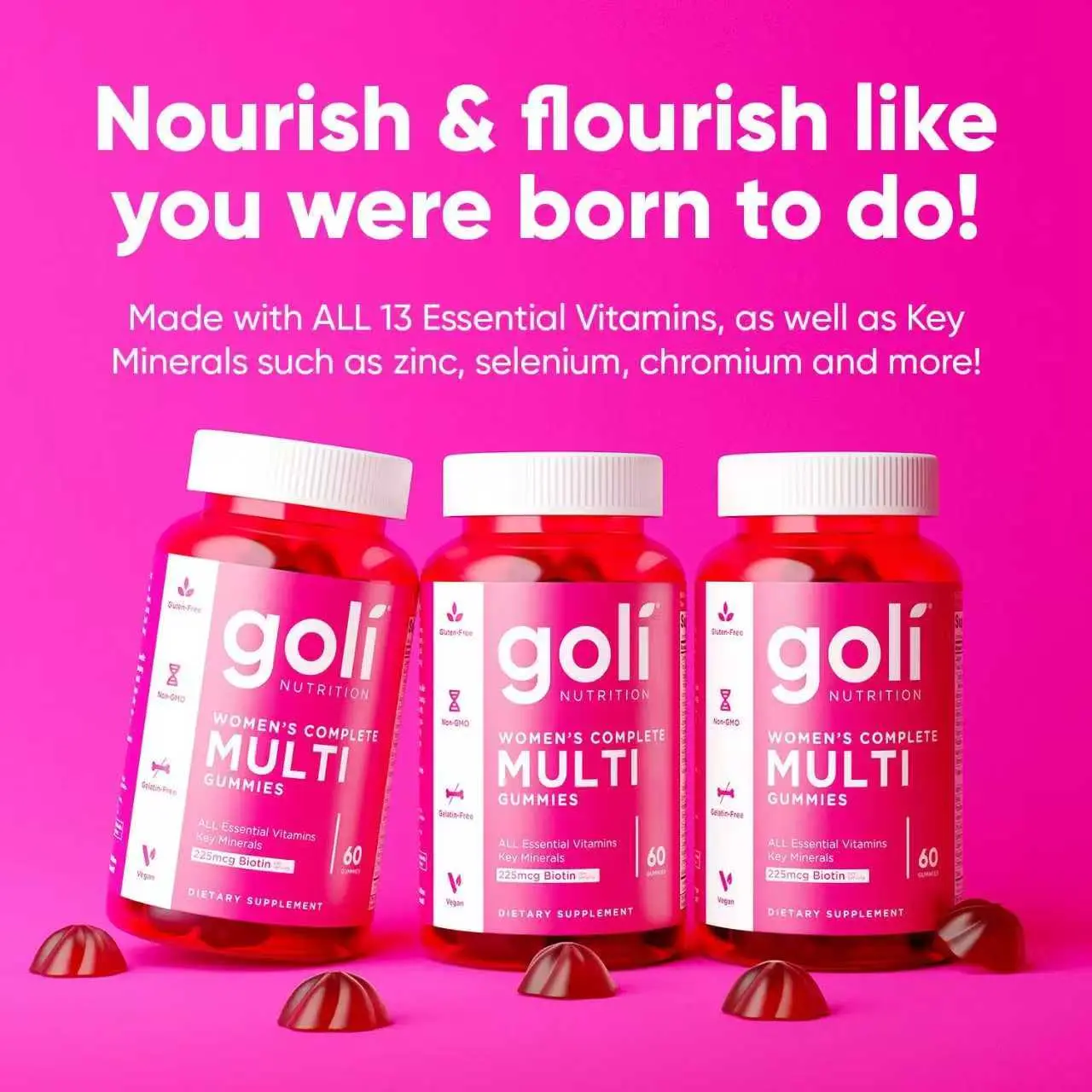 Goli Women's Multi Gummies - Complete Daily Multivitamin with All 13 Essential Vitamins, Biotin, Zinc - Supports Hair, Skin, Nails, Immune System - Vegan, Non-GMO,