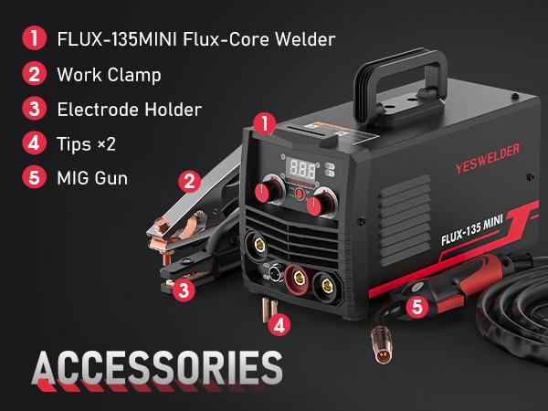 YesWelder FLUX-135MINI 135A 110V Gasless MIG Welder | 3-in-1 Flux Core/Lift TIG/Stick Inverter Welding Machine with Synergic Control