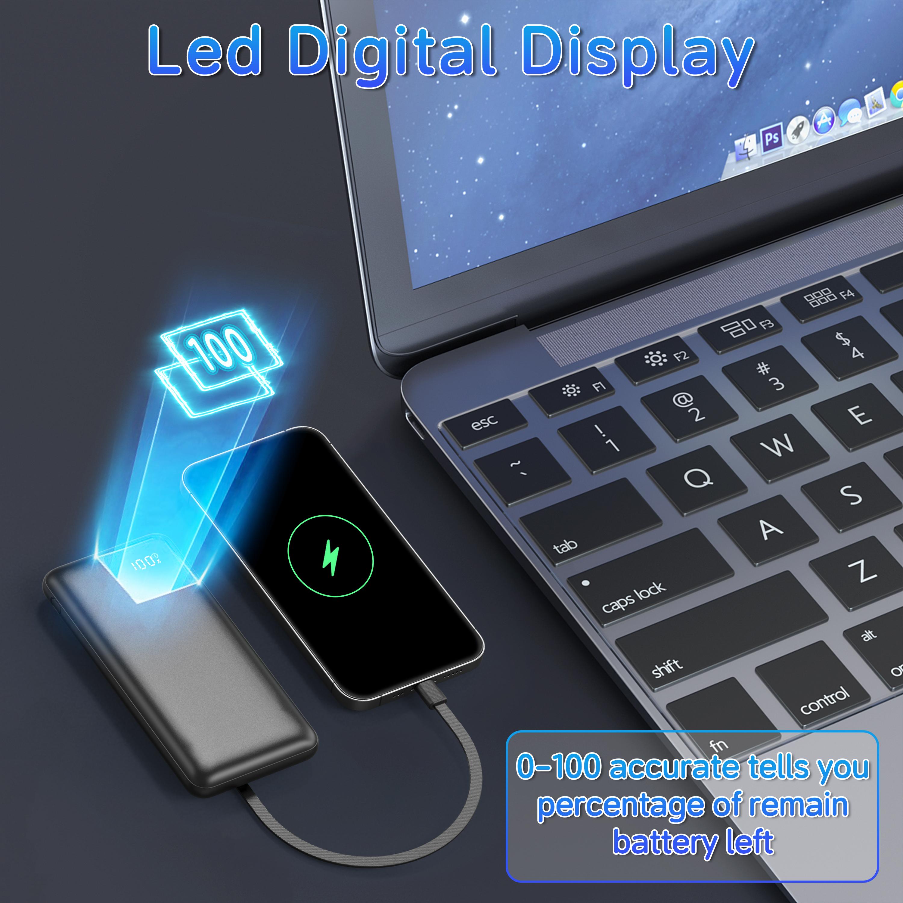 Slim 10000mAh Power Bank with Built-in Cables, 22.5W Fast Charging, Travel-Friendly Portable Charger for iPhone, Samsung, Android & More Smartphone Chargeable