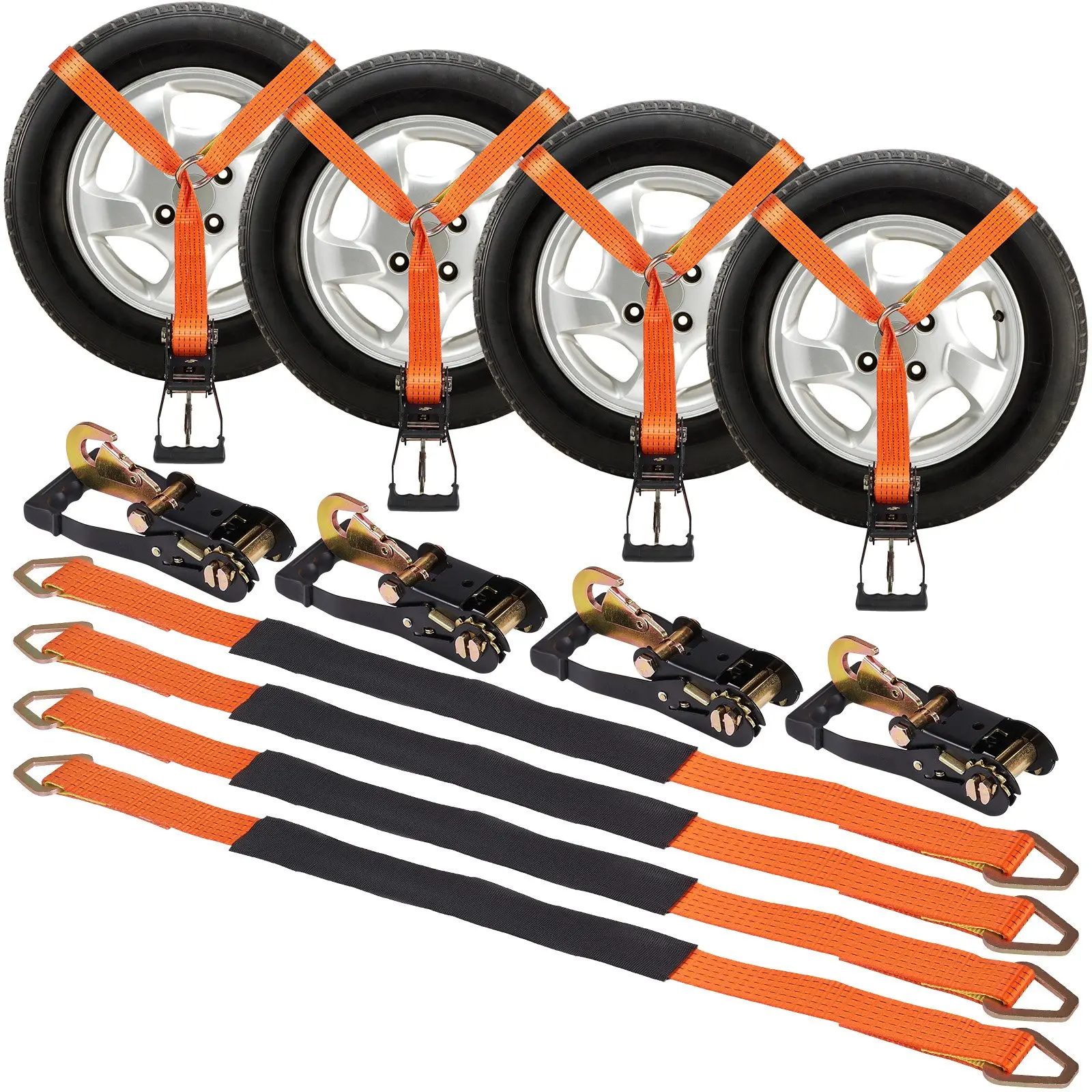 【Summerfinds】VEVOR 4-Pack Polyester Ratchet Tie Down Straps, 2"x120" Tire Straps with Snap Hooks, 5512 lbs Working Load, 11023 lbs Breaking Strength, Adjustable Ropes, Truck Accessories for Transportation, Vehicle Hardware, Vehicle Accessories