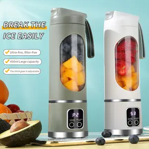 Digital display juicer with smart LED screen; three-speed settings and 10 blades for fresh juice; healthy eating multi-mode blender; USB rechargeable portable juicer/smoothie maker with a 450 ml capacity; compact blending and mixing, ideal as a holiday gi