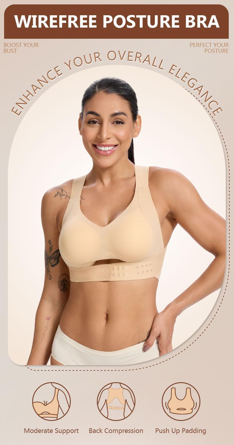 【Postural correction】Women's Wireless Full Coverage Sports Bra - Soft Breathable, Non-Removable Moulded Cups | Beige Yoga Gym Activewear for Daily & Fitness Use