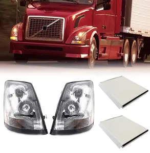 Torque Headlight Pair with Cabin Air Filters Replacement for 2004-2018 Volvo VN VNL semi trucks [Included All Bulbs] Driver Left and Passenger Right Side Set Assembly DOT SAE Approved (TR001, TR078)