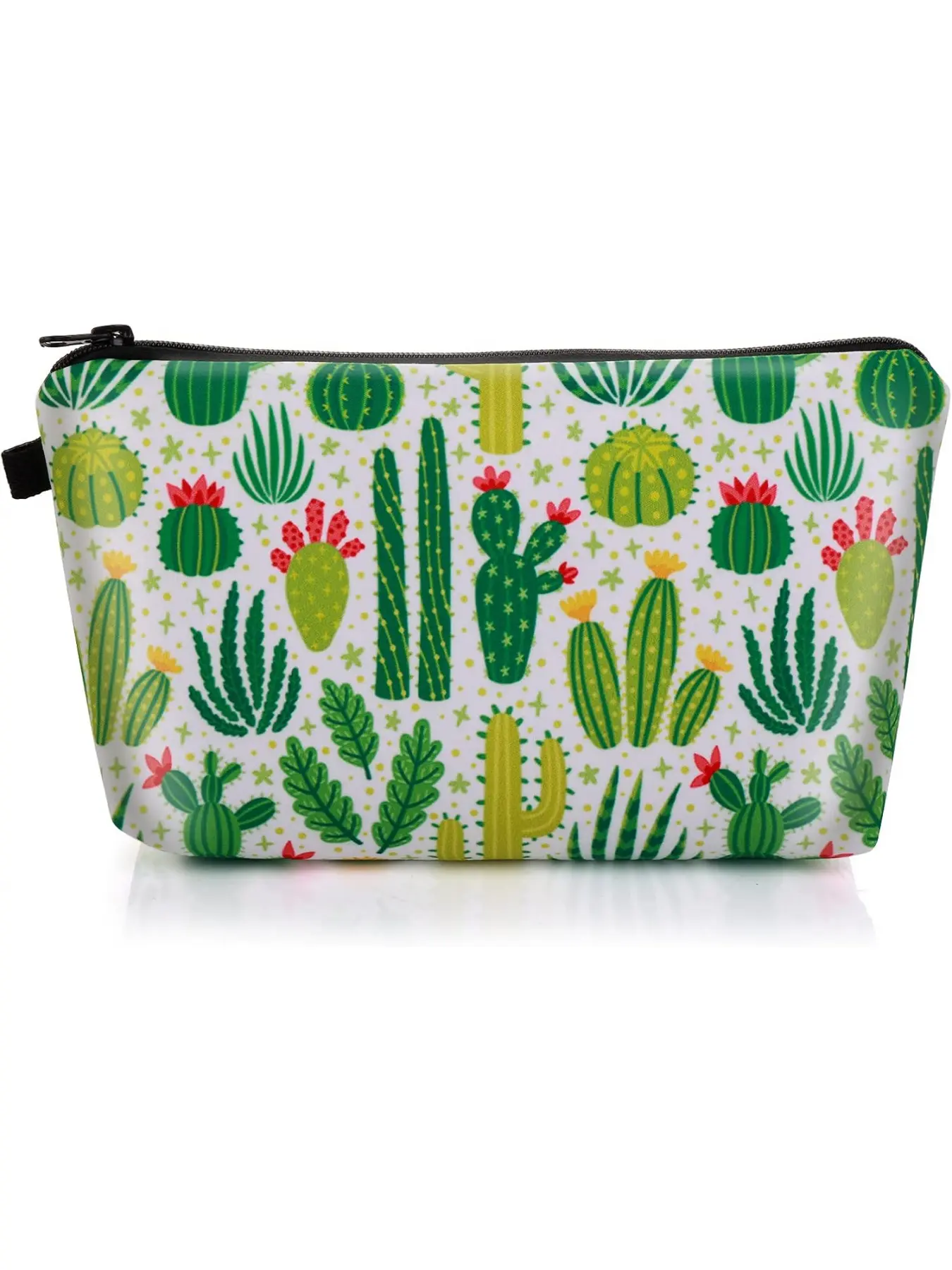 Sibba Canvas Cosmetic Bag Handbag Small Pouch Purse Zipper Pencil Case Toiletry Organizer Storage Beauty Makeup Travel Accessory for Teen Girls, Green Cactus, 21.5 x 14.5 x 1.5 cm, Bag Organiser