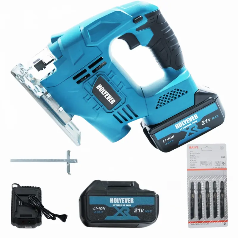 Holyever Cordless Brushless Jigsaw for Makita, Variable Speed Power Tool with Base Adjusts from 0° to 45° Miter Cut, 3-Position Track Setting, Non-Slip Base, Blade Compatibility, On-Board LED Work Light, Included Batteries for Home DIY, Crafts