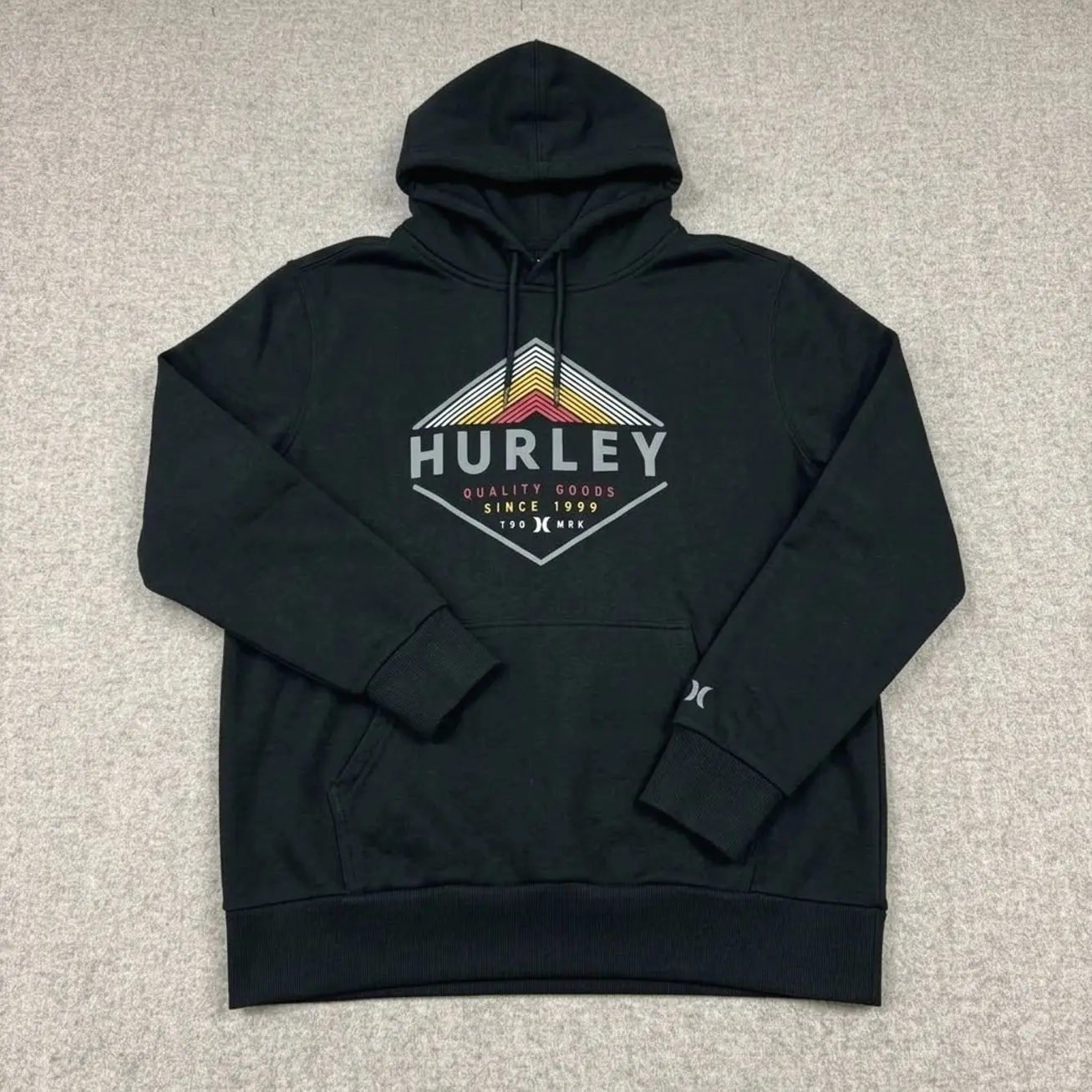 Hurley Men’s Graphic Fleece Hoodie – Vintage Diamond Logo Pullover Sweatshirt with Kangaroo Pocket O