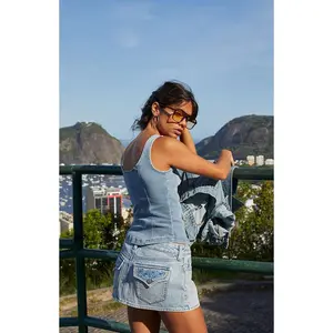 Pacsun Women's Piper Floral Embroidered Rhinestone Jean Micro Mini Skirt - Multicolor