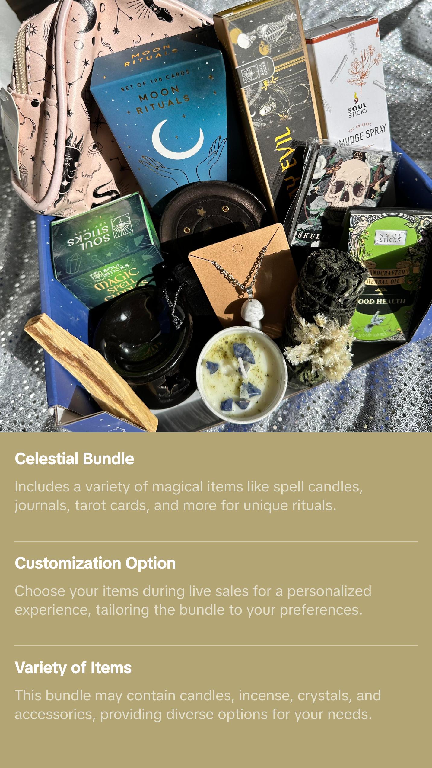 Ships From California Celestial Witchy Spell Candle, Journal, Accessories, Tarot/ritual/spell Cards or Books, Bundle Gift Set Herbal Oils