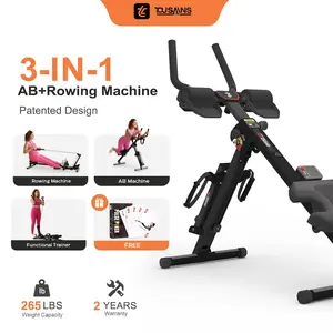【February Deal】Tousains 3-in-1 Abmachine & Rowing Machine with Adjustable Height, Resistance Levels & LCD Display - Foldable, Stable Steel Frame, Core-Focused Moves & Functional Resistance Exercises