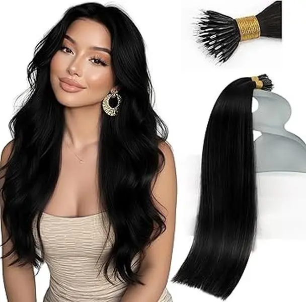 Ve Sunny Nano Bead Glueless Human Hair Extensions - Glue-Free Install, 14-24 Inch, 50g Lightweight Volume, Human Hair Pieces, Everyday Wear, 16Inch-50G—60S, for Women (Tools Not Included) #DealsForYouDays