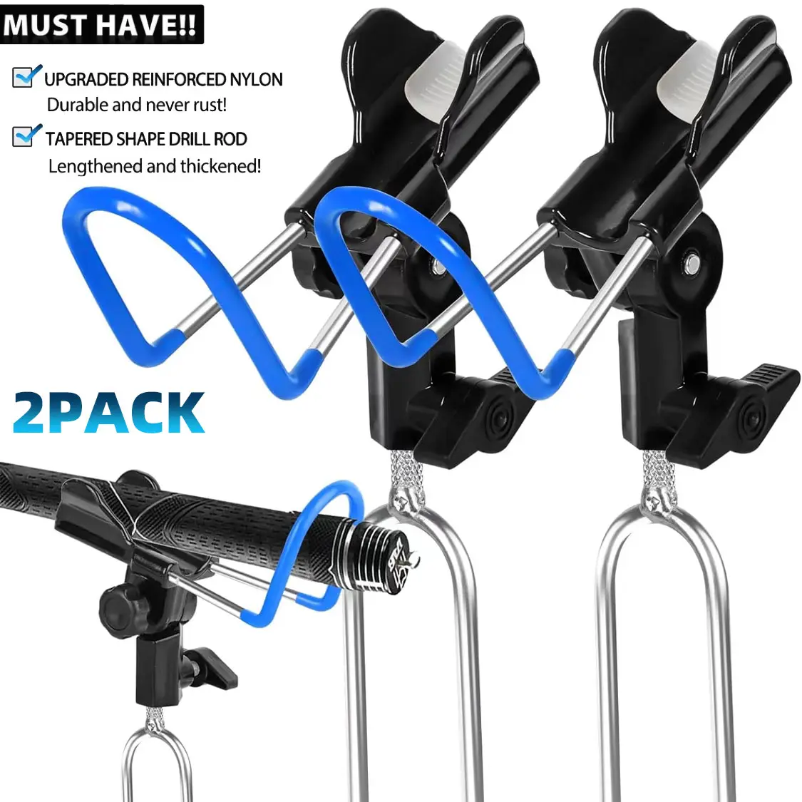 2-Pack Bank Fishing Rod Holders, 360° Adjustable Ground Spike Stand for Beach Shore Mud Grass, Heavy Duty Portable Angling Gear