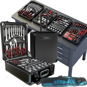 799pcs Aluminum Trolley Case Tool Set Silver, House Repair Kit Set, Household Hand Tool Set, with Tool Belt,Thanksgiving Christmas tool gift set