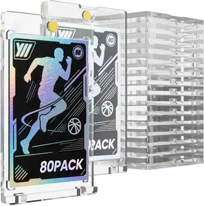 80 Pcs 130 Pt Acrylic Magnetic Card Holders, 2.5" x 3.5" One Touch Card Holder, Transparent Magnetic Case, for Cards Collect, Storage and Display