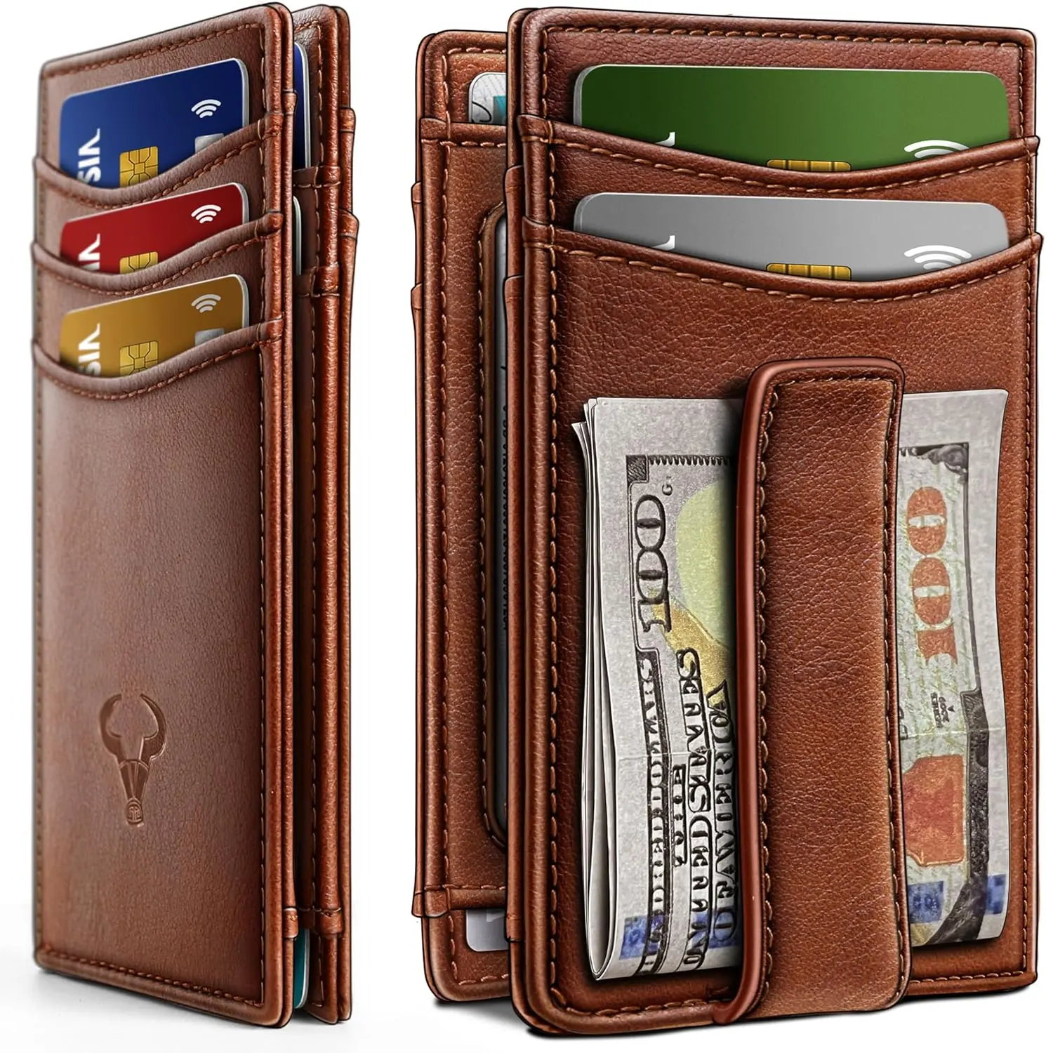 BULLIANT Magnetic Closure Slim Wallet-Genuine Leather Front Pocket Wallet for Men,RFID Blocking,Holds 12 Cards and Money Clip,Gifts for Men
