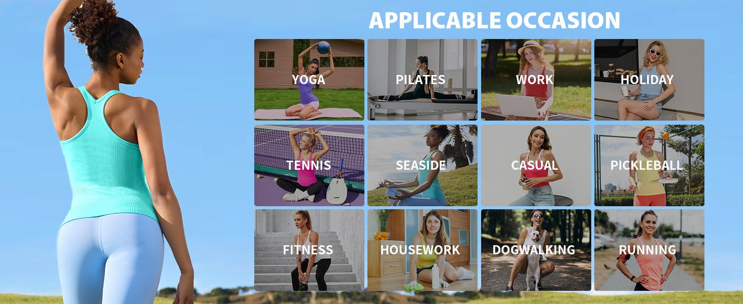 Attraco Ribbed Workout Tank Tops with Built in Bra for Women Tight Racerback Scoop Neck Athletic Top