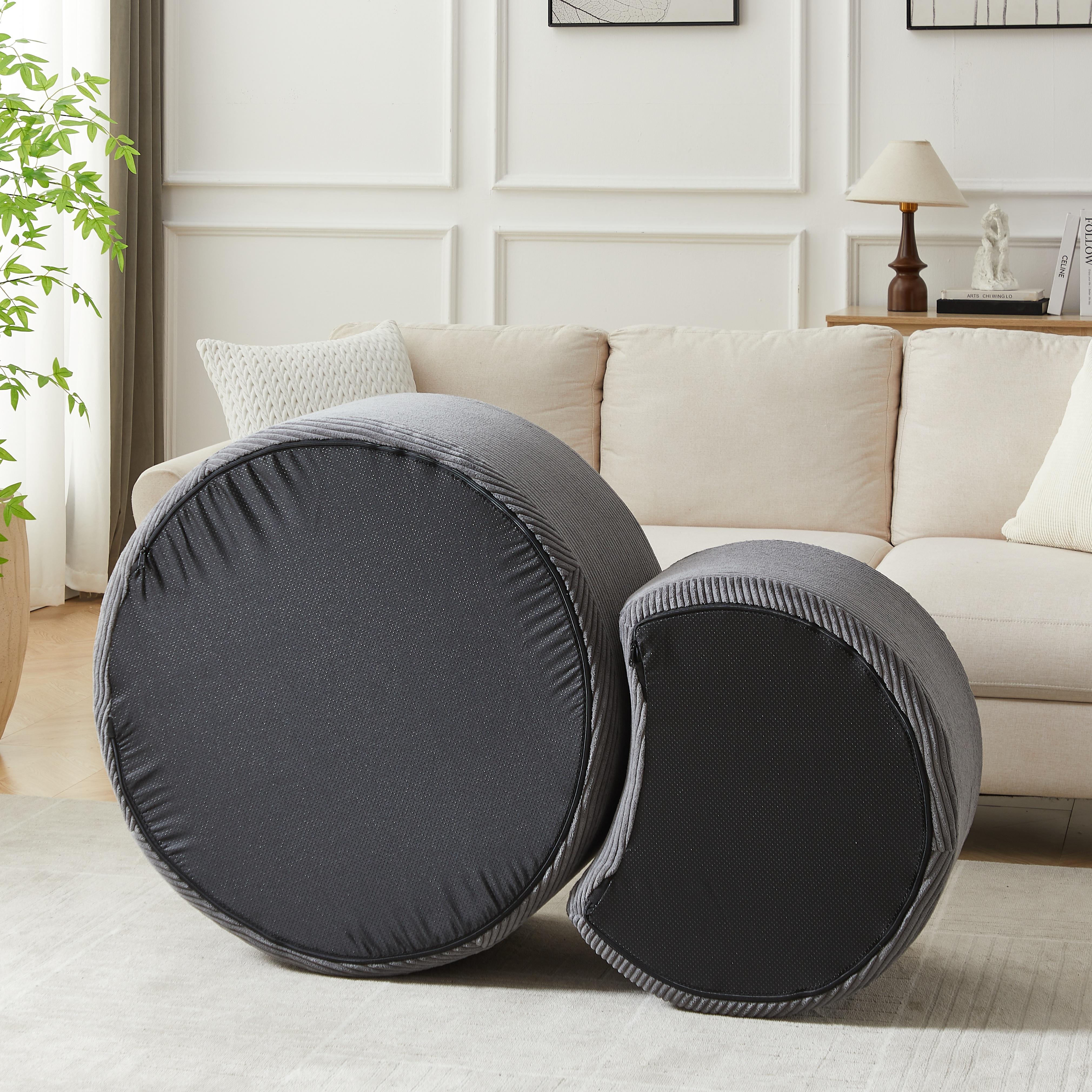 Niccae Modern Round Coffee Table Set - Upholstered Foam Ottoman & Side Table, No Assembly, Multi-Purpose for Living Room Bedroom