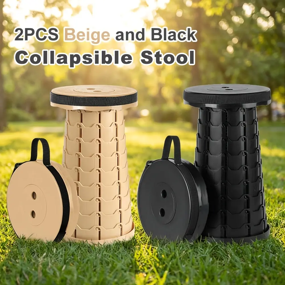 BLYXTENNE 2pcs Collapsible Stool, Max Load 400lbs, Telescoping, Folding Camping Stool, Portable Lightweight Retractable Folding Stools For Hiking, Camping, Fishing, Outdoors Indoors Kitchen, Christmas gift (Black, Khaki)
