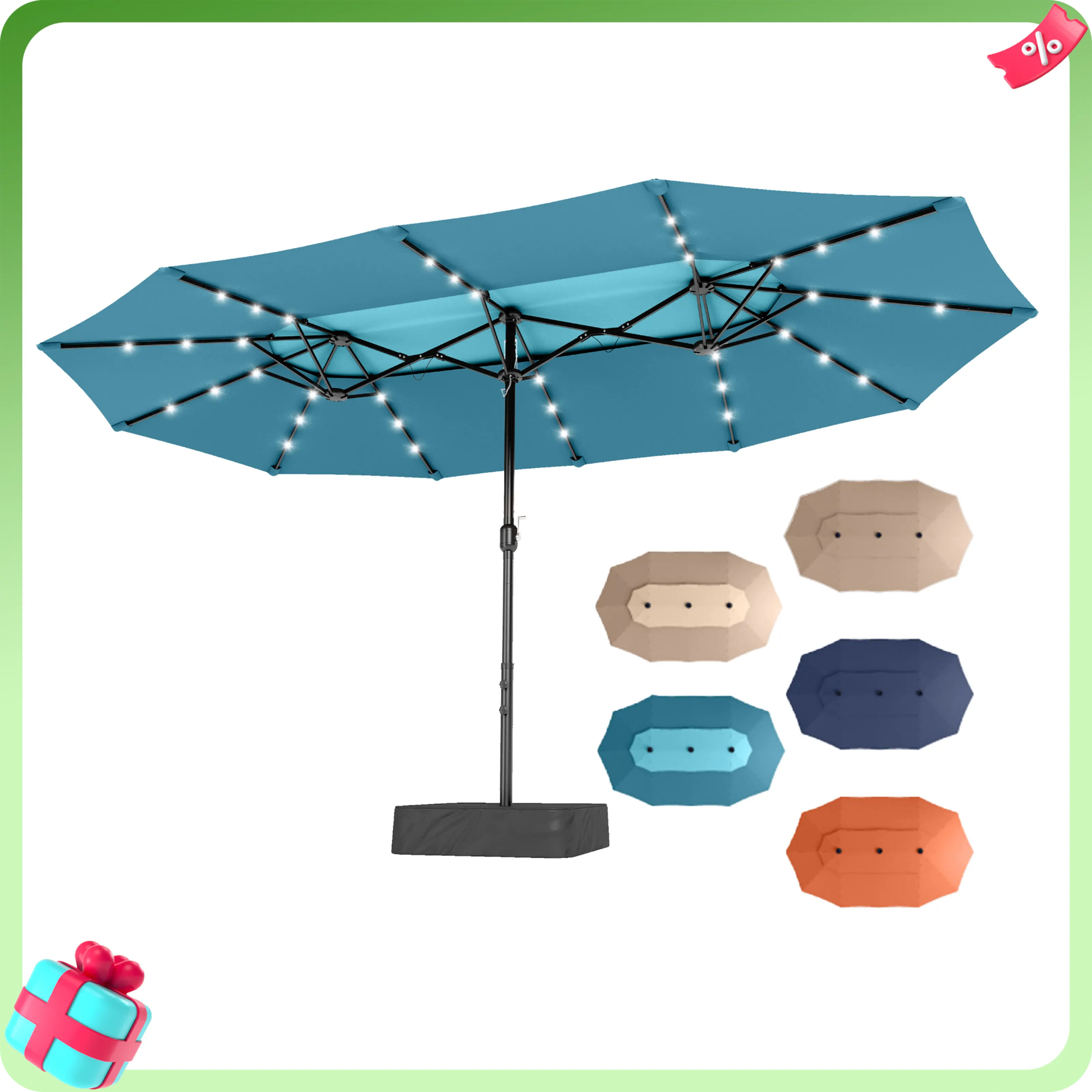 PHIVILLA 15ft Patio Umbrella with Base, Double Top Design, Double-Sided Outdoor Market Extra Large Umbrella with Crank, Umbrella Base Included