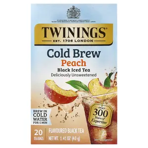 Twinings Cold Brewed Iced Tea, Black Tea, Peach, Unsweetened, 20 Tea Bags, 1.41 oz (40 g)