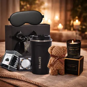 Lunaire Men’s Gift Set with Teddy Bear, Scented Candle, Coffee Tumbler & Sleep Mask – Father’s Day, Birthday & Wedding Favor Gift for Men