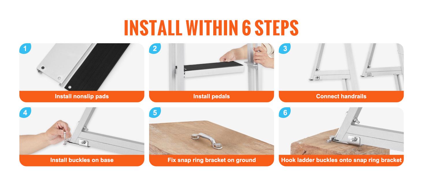 VEVOR Dock Ladder, TikTokShopBlackFriday, Removable 3/4/5 Steps, 350/500 lbs Load Capacity, Aluminum Alloy Pontoon Boat Ladder with 4'' Wide Step & Nonslip Rubber Mat, Easy to Install for Ship/Lake/Pool/Marine Boarding