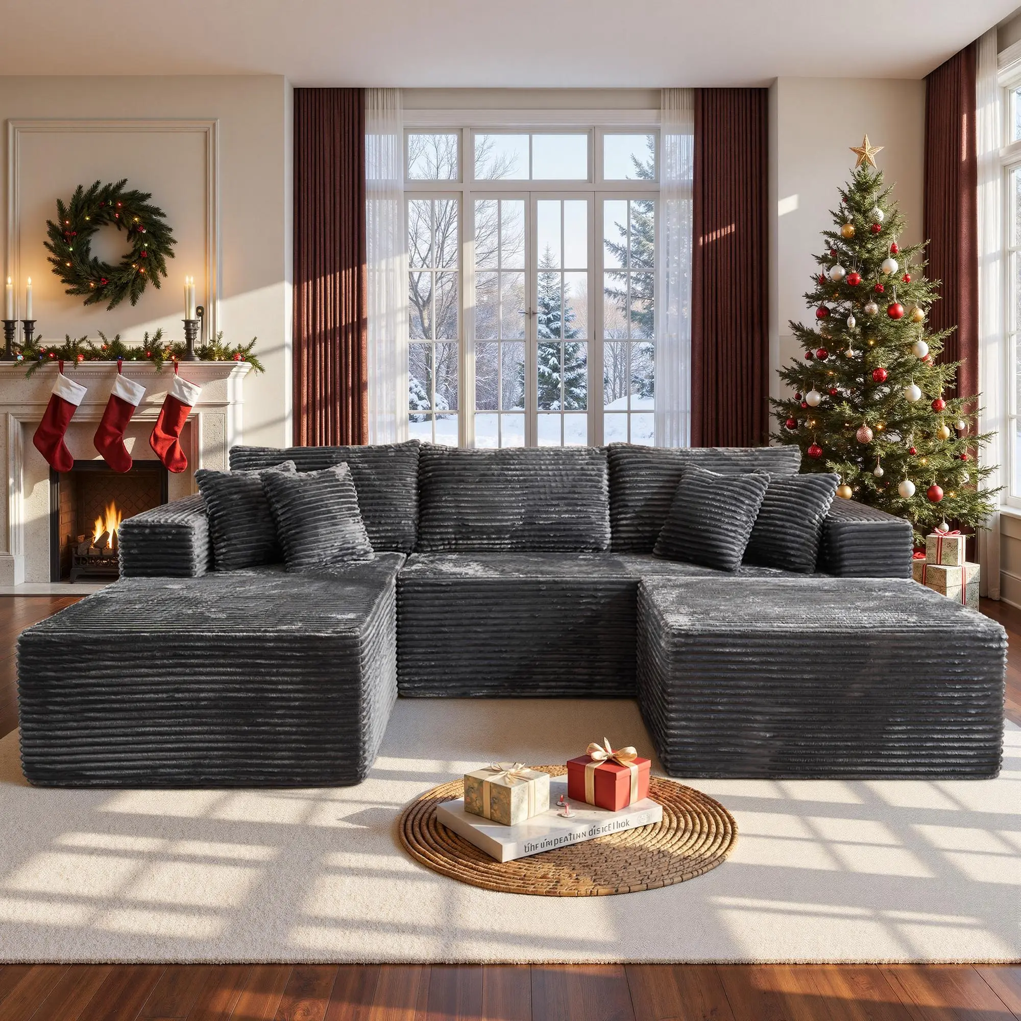 XIZZI 108" Oversized Modular Cloud Sectional Sofa Set, L/U Shaped Boneless Couch High-Density Foam Plush Corduroy Deep Seat Sofa Bed for Living Room Bedroom, No Assembly Required