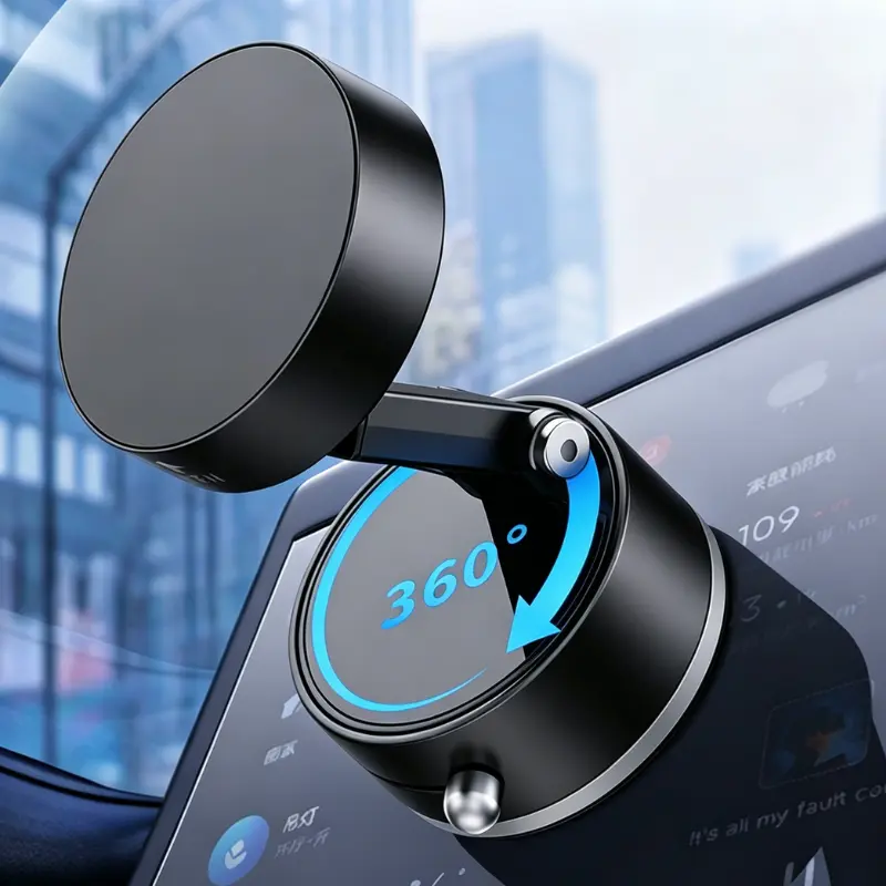 Joytutus Magnetic Car Phone Holder - Strong Retractable Suction Cup, Foldable Adjustable-Length Arm, 360° Rotating Ball, Protective Layer, 360 Degree Rotating/Adjustable Angle/Car Compatible Mounts & Holders for Hands-Free Use, 360 Degree Rotating Phone H