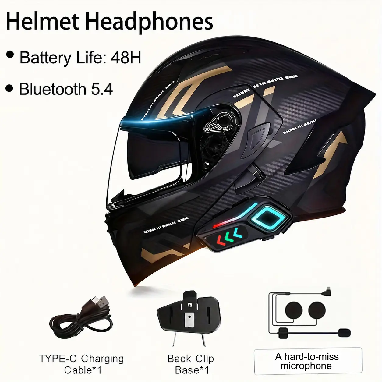 DVKIX 2026 Bluetooth Helmet Headphones - Waterproof Bike Earphones & Bike Accessories, 40mm Precision Drivers, 20 Hours Playtime, LED Light, Call Function, 1-Click Voice Assistant, Tool-Free Cells, Ideal for Cycling & Gifting
