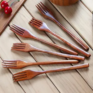 Pack Of 6 Wood Salad Dinner Forks Wooden Forks Set Reusable Handmade Natural Wood Flatware Set for Pasta, Fruit, Salad, Noodles