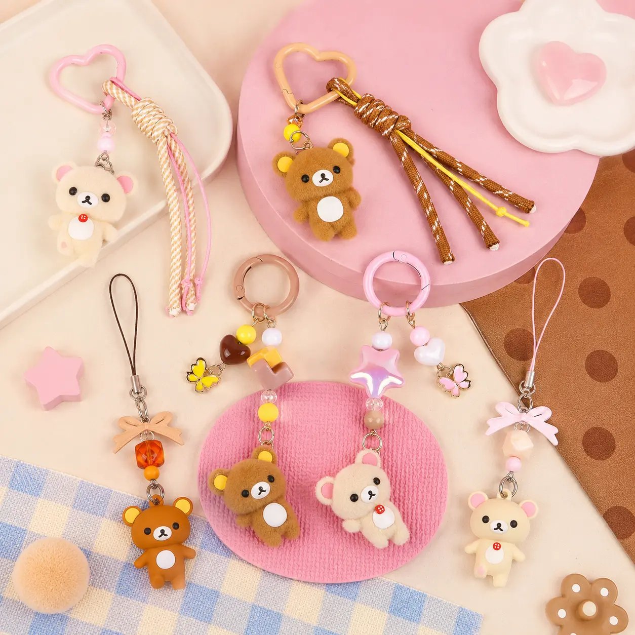 [Back to school] MINISO x Rilakkuma Compact Interlocking Couple Keychain Charm - Cartoon Animals Collectibles Keychain Decor for Everyday Backpack, Purse Gifting, Back To School