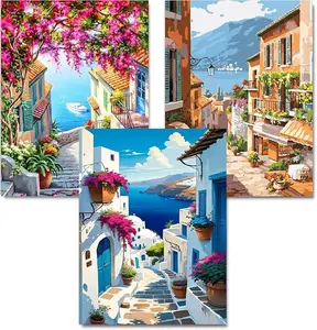 5D Diamond Painting Kit, 3-Pack Mediterranean Coastal Town Scenes, DIY Vibrant Travel Inspired Art Craft Set for Wanderlust Home Wall Decor & Gifts