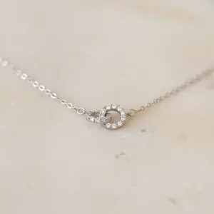 Interlocking Circle Necklace: Sterling Silver Filled Double Ring Pendant
