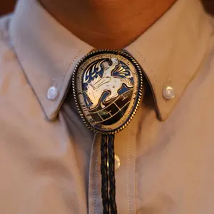 Black Oval Corbatín with Rider | Western Bolo Ties | Corbatines Vaqueros