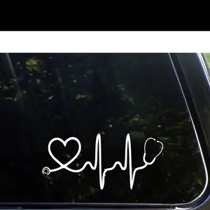 Stethoscope Big Heart - 8" x 3 3/4" - Vinyl Die Cut Decal/Bumper Sticker for Windows, Trucks,