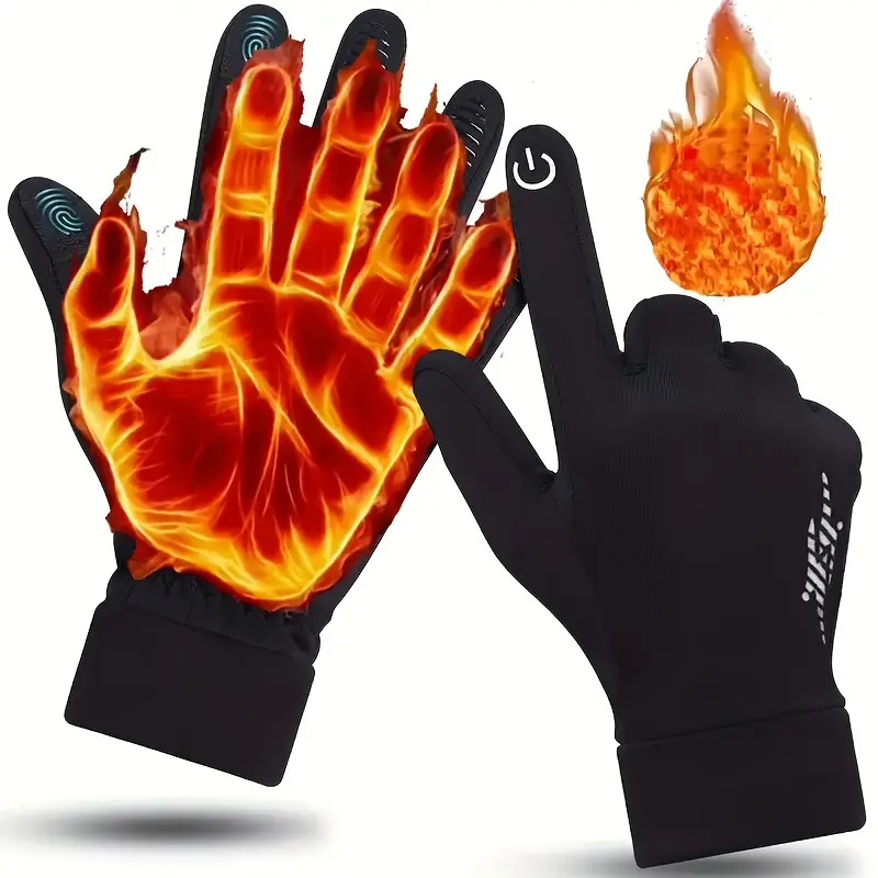 Windproof Winter Thermal Gloves for Men & Women, Water-Resistant Touch Screen Cycling Gloves with Anti-Slip Silicone Grip & Reflective Strip for Night Riding, Running, Driving