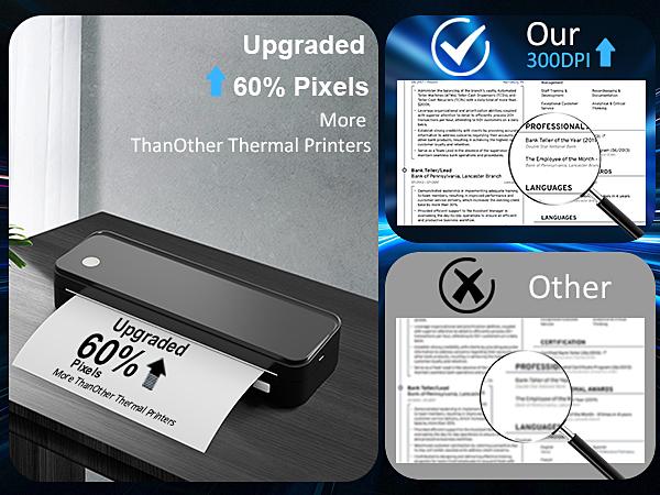 JADENS Portable Printer with 6 Rolls of Thermal Paper, Inkless Printer Bluetooth Support for 8.5" x 11" Size, Used for Travel, Car and Office