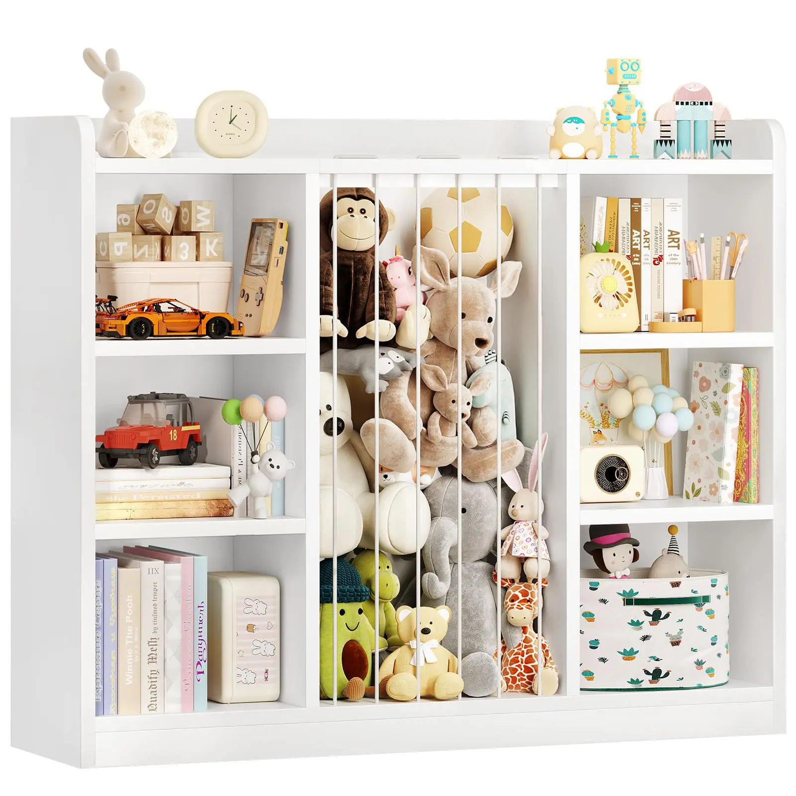 【SummerFinds】ONBRILL Toddler Stuffed Animal Zoo, Toy Storage Organizer for Playroom, Plush Toy Organizers and Storage, Book Shelf for Kids Rooms, Elastic Band Child Bookcase, Toy Shelf with 8 Storage Cubbies