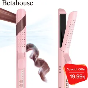 Airflow 2.0 Curling Iron Flat Iron - Hair Straightener and Curler 2 in 1, 1 Inch Curling Wand for Long Short Hair, Dual Voltage for Travel, 54 Million Ionic, Anti-Tangle, 5 Temps