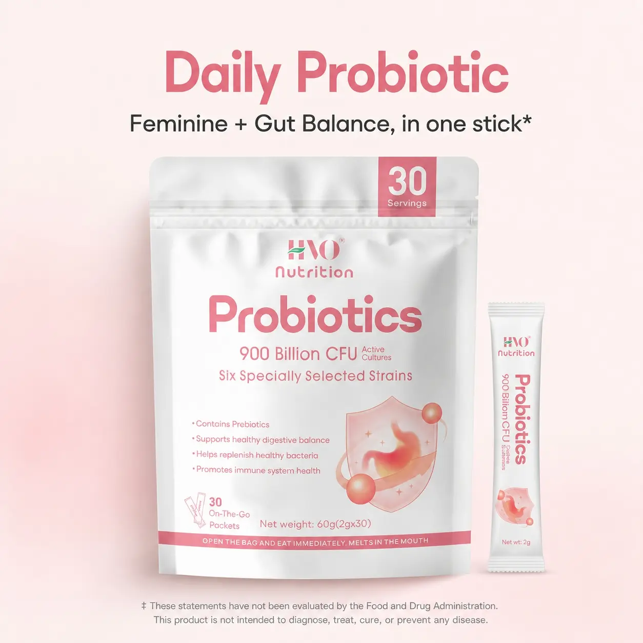 Daily Probiotic Supplement Packets, 30 Sticks with 30B CFU Per Serving, Probiotics + Prebiotic Fiber Formula, Supports Digestive Balance, Microbiome Health & Daily Comfort, Melt-in-Mouth or Mix with Drinks