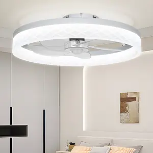 DEMILARE Flush Mount Ceiling Fan with Light and Remote, Dimmable LED Fandelier, 3 Color Lighting Modes, 6-Speed Quiet AC Motor, Timer Function, Modern Ceiling Fan Light with Multiple Styles for Bedroom, Living Room, Bathroom, SpringGlowUp