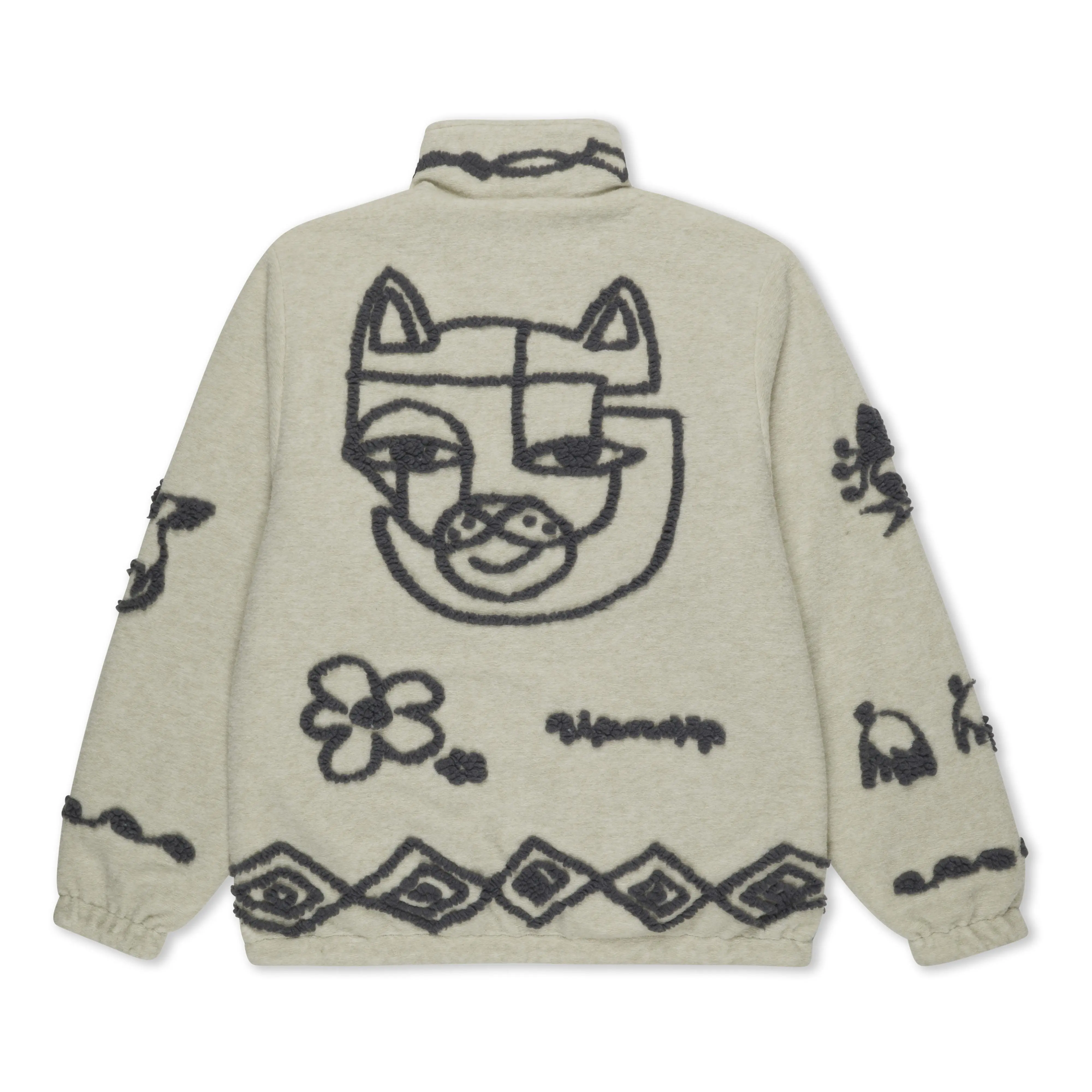 Women's Reversible Graphic Casual Fleece Jacket - Sand/Charcoal Polyester-Nylon Shell Tops, Pocketed Coats Outerwear, Print, Full Zip, Polyester Shell, All Over Print, One Size