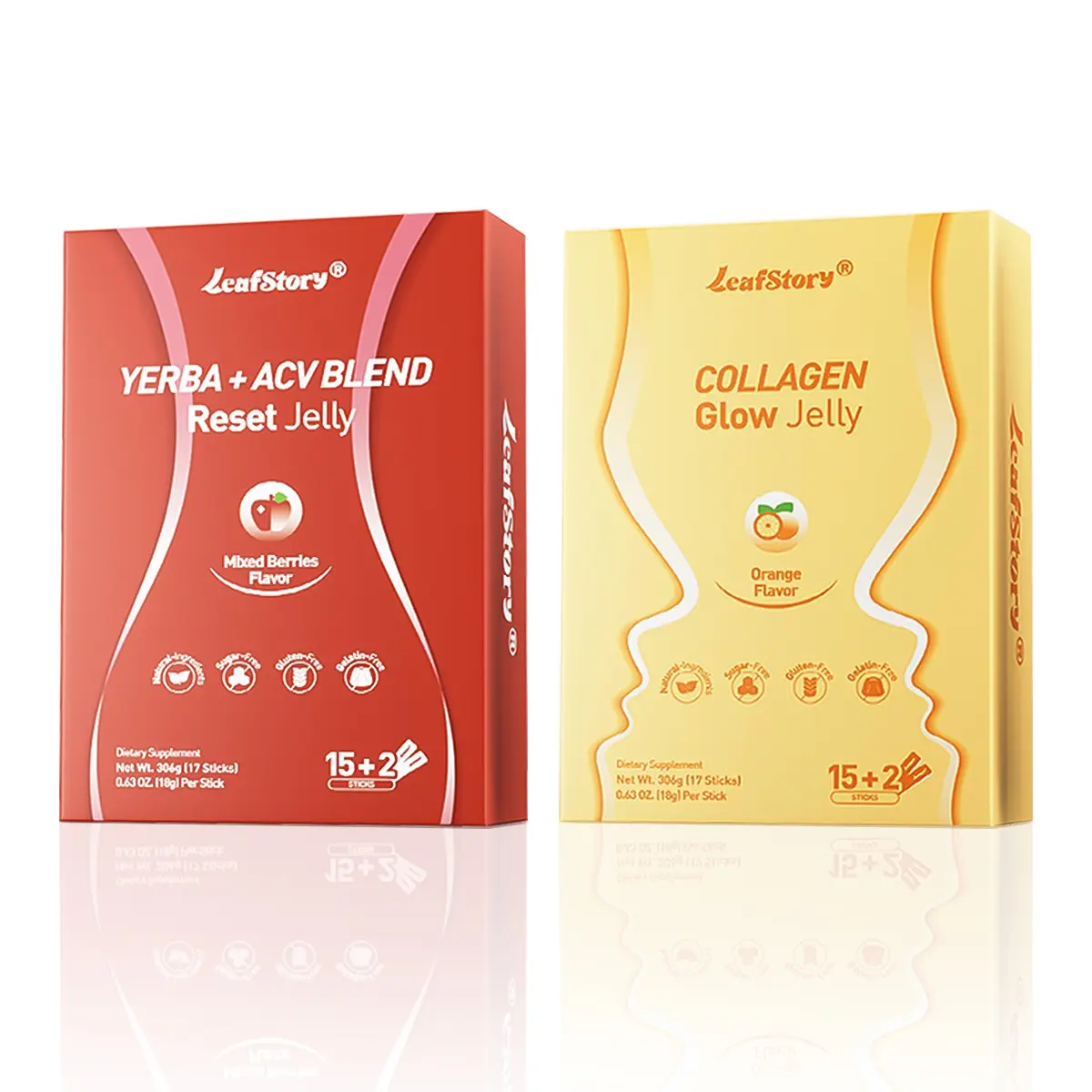 Summer Special - Beauty & Gut Reset Bundle: LeafStory Collagen Glow Jelly + Yerba Apple Vinegar Jelly for Skin, Hair, Digestion & Metabolism, Sugar-Free Debloat & Stress Relief Healthcare Combo-S2
