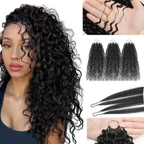 New 2026 ElNbeauty Jerry Curly Feather Crochet HumanHair Bundles, Lightweight Pre-Separated Super InvisiblyKnot and Durable Reusable Natural Black HumanHair 16-24inches Optional