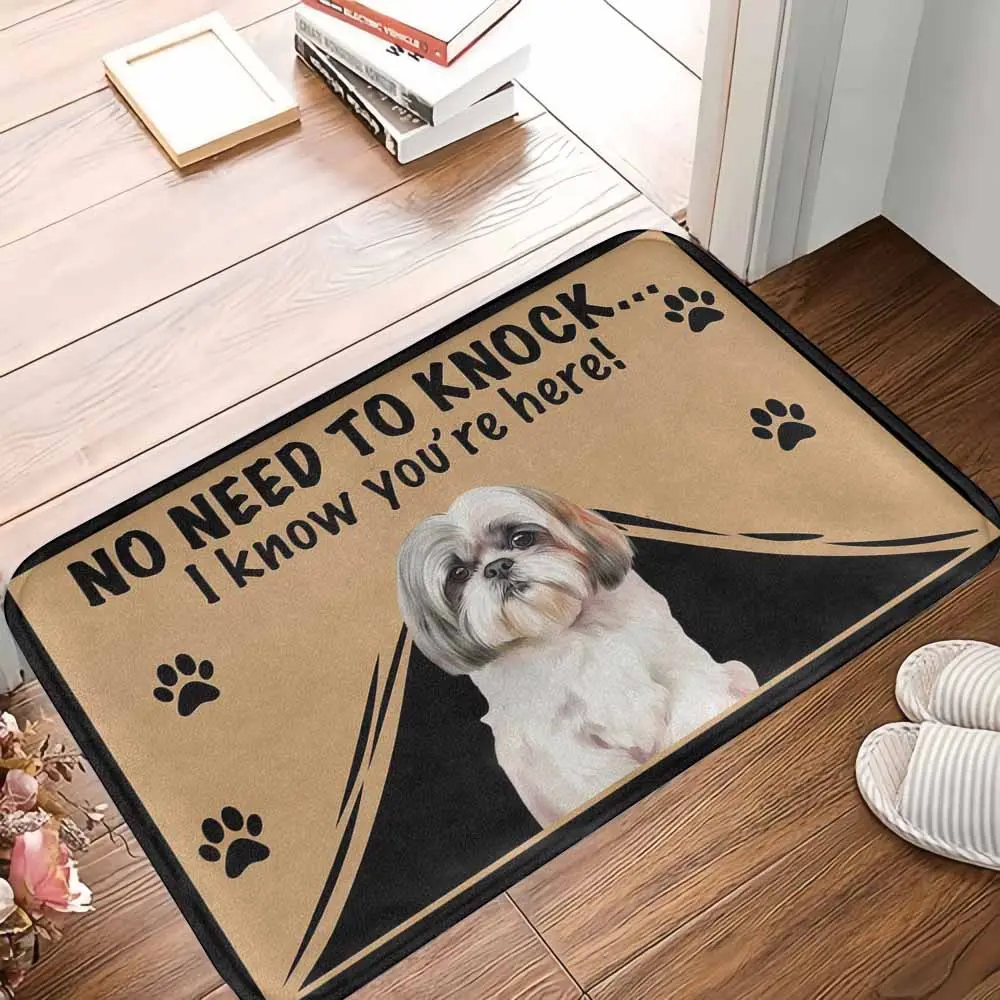 Shih Tzu Print Cute Dog Welcome Doormat - 100% Polyester+Rubber, Soft Fabric, Funny Quote, Paw Prints, Non-Slip, Durable, High Absorbency, Dries Floors Fast, Stain Resistant, Animals-Themed, Indoor Entryway Rug, Pet Lovers Gift, Multi-Size