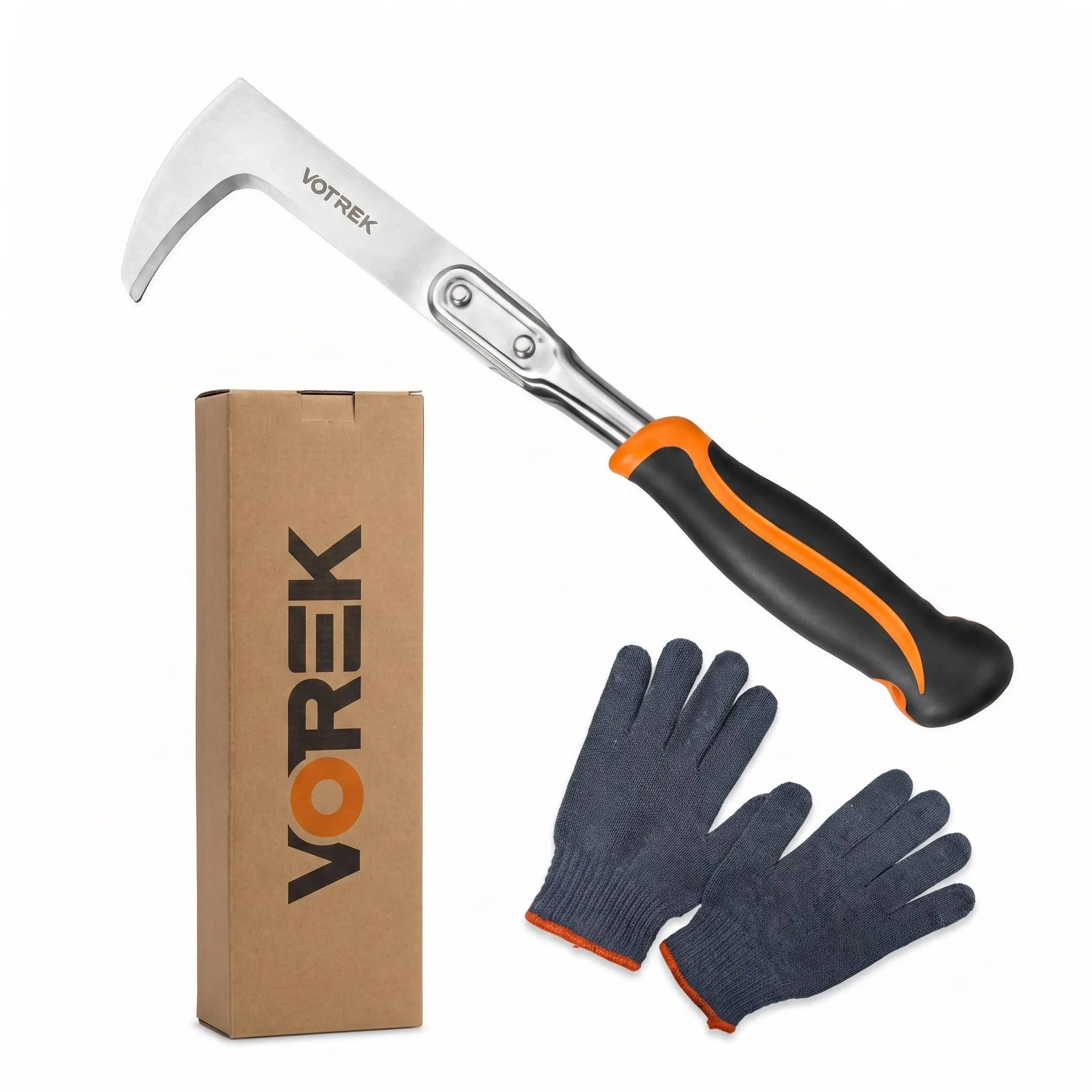 Heavy Duty Stainless Steel L-Shaped Blade Hand Weeder Tool with Rubber Handle - Manual Weed Puller for Sidewalk Cracks, Pavement Surfaces
