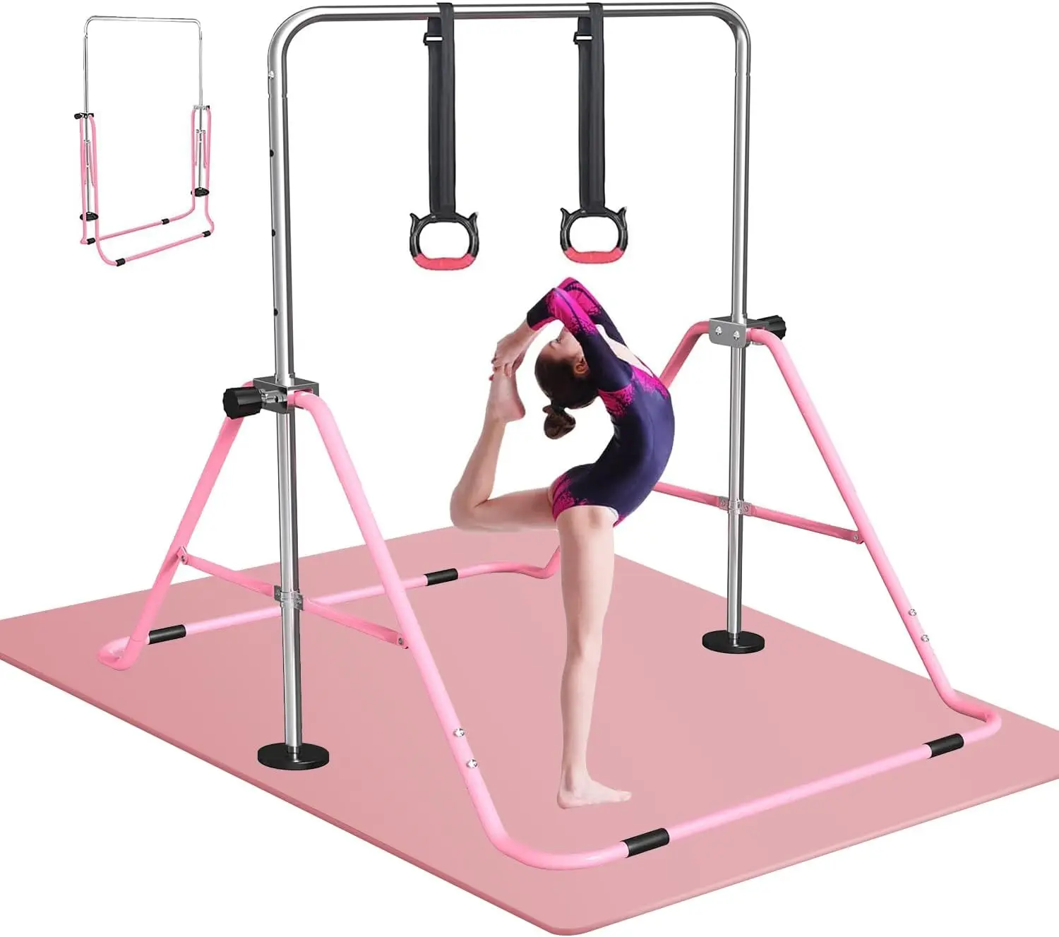 FBsport Gymnastics Bars for Kids with Mat Adjustable Height, Folding Gymnastic Equipment Training Kip Bar, Junior Expandable Horizontal Monkey Bar for Home Practice summervibes