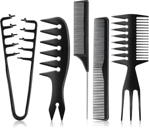 5 PCS Hair brush Comb Styling Set, Texture Combs Wide Tooth Comb Grooming Classic 3 in 1 Fish Tail Comb Rat Tail Comb Styling Comb for All Hair Types Barber Tools Professional Salon Brushes curl defining grip