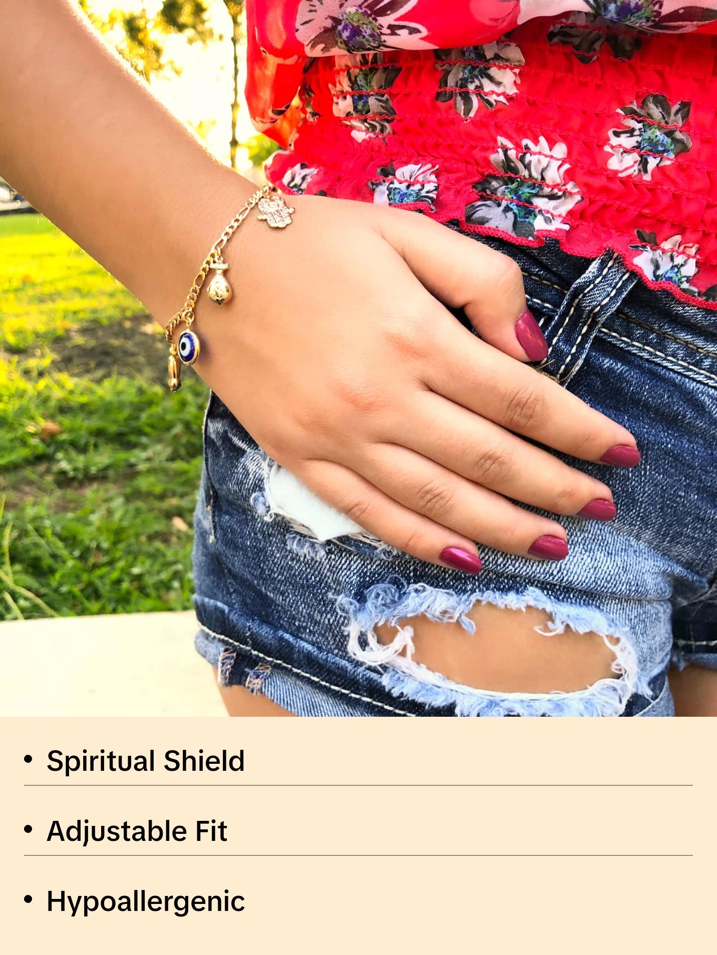 Women Lucky Charms Bracelet with Blue Evil Eye Figa Hand Hamsa Elephant Horseshoe Women Lucky Charms Bracelet with Blue Evil Eye Figa Hand Hamsa Elephant Horseshoe