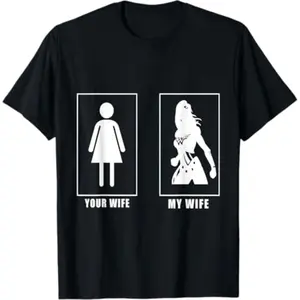 Men's Letter Print Round Neck Tee Your Wife My Wife, Super Woman T-shirt For Men T-Shirt